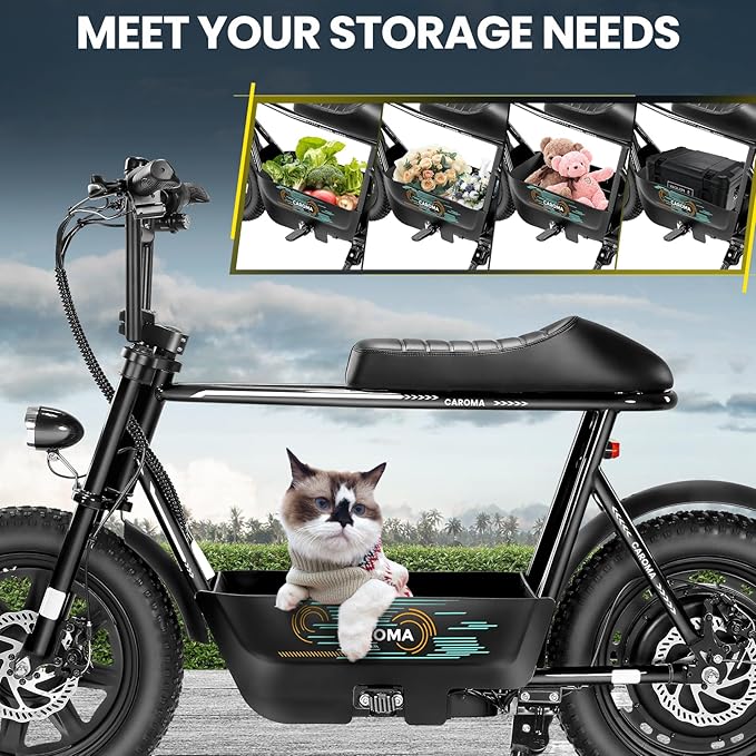 Caroma Peak 1200W/1000W/800W/500W Electric Scooter with Seat,16"/20" Fat Tire Ebike All-Terrain,Max 30Miles&20MPH Electric Scooter Adults,Electric Motorcycle Adults with Storage Basket for Cargo&Pets
