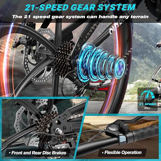 Betterland 26 Inch Adult Folding Mountain Bike, 21 Speeds Full Suspension Foldable Bikes, Dual Disc Brake, High Carbon Steel Frame Bicycle for Men Women