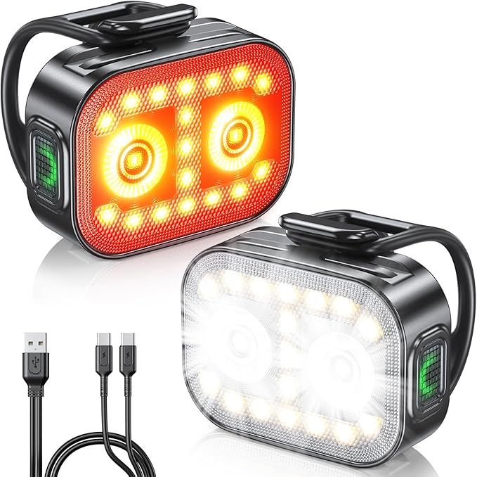 Bike Lights, Ultra-Slim & Lightweight Rechargeable Bicycle Lights Set, [5+6 Modes] Dual USB-C Bike Lights Front and Back, IP65 Waterproof Bicycle Lights for Night Riding Road Mountain Cycling