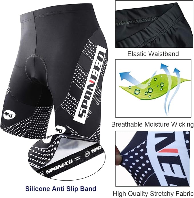sponeed Men's Cycling Shorts Padded Bicycle Riding Pants Bike Biking Clothes Cycle Wear Tights