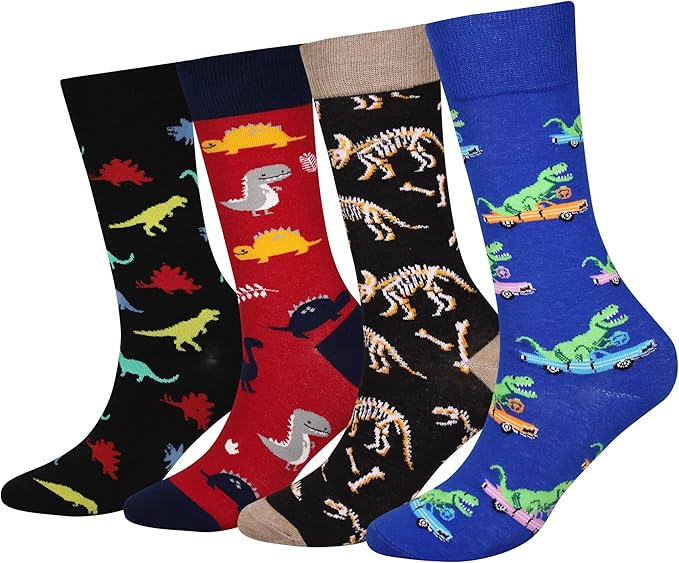Cansok Men's 2/4 Packs Fun Crazy Novelty Dress Crew Socks