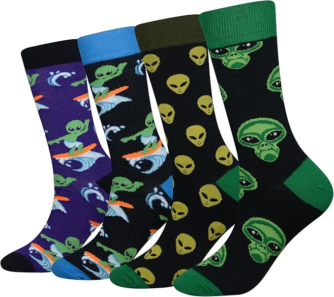 Cansok Men's 2/4 Packs Fun Crazy Novelty Dress Crew Socks