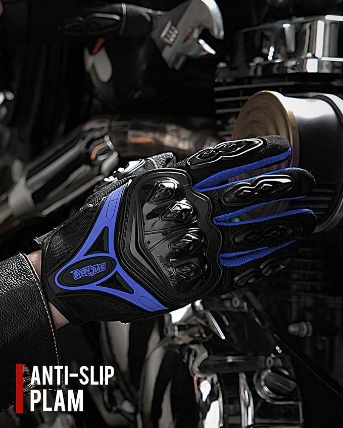 IRON JIA'S Motorcycle Gloves Full Finger Durable for Road Racing Bike Summer Spring Powersports Support Touch Screen Blue-L