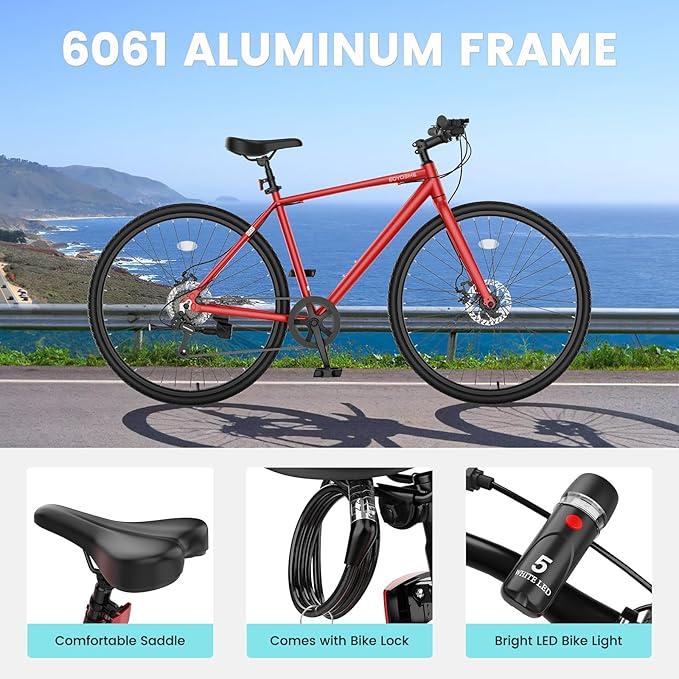NAIZEA 700C Hybrid Bike for Adults, Aluminum Frame Step-Over Bicycle, 8-Speed Vintage Retro Road Bike for Men and Women, City Commuter Cycling, Multiple Colors