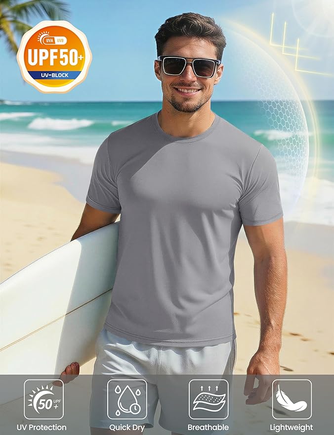 MAGCOMSEN Men's Short Sleeve UPF 50+ T-Shirt Quick Dry Workout Athletic Running Swim Tops Tee Rash Guard Performance Shirts
