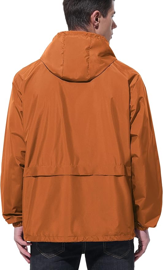 Mens Rain Jacket Raincoat Windbreaker Running Waterproof Lightweight Packable with Hood Travel Hiking Cycling