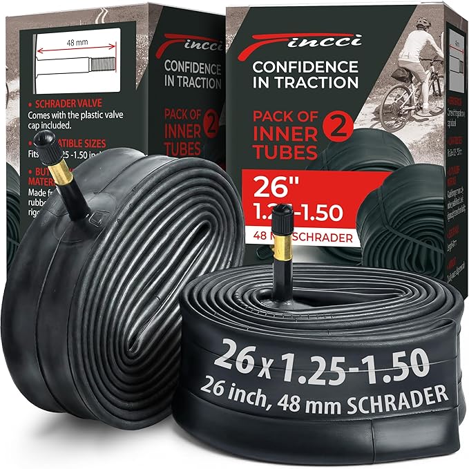 Fincci Bike Tire Tubes 26x 1.25 x 1.35 x 1.4 x 1.5 with Presta-Schrader Valve – Pair Durable 26 Inch Bike Tube - Reliable Air Retention 2X Tubes for Mountain, MTB, Road, XC, Cruiser Bikes