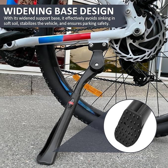 Bike Kickstand for Adult Bike, 14" -17" Adjustable Universal Bike Stand, Rear Side Aluminum Alloy Bicycle Stand Fit, Bicycle Wider Base Stands, Non-slip Kick Stand for Mountain/Road/E-Bike