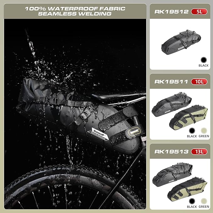 Rhinowalk Bike Saddle Bag 1.5/2.5/5/10/13L Waterproof Bicycle Bag Cycling Seat Bag Mountain Road Portable Storage Bag