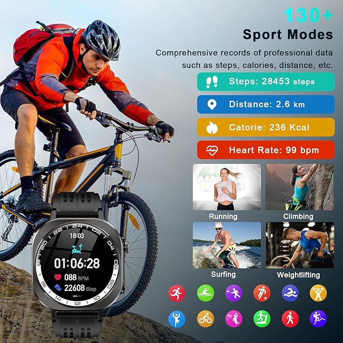 Military Smart Watches for Men(Answer/Make Call), AMOLED 1.43" Smartwatch, Flashlight/130+ Sports/Heart Rate/Sleep Monitor/Fitness Activity Tracker, IP68 Waterproof Fitness Watch for Android iOS
