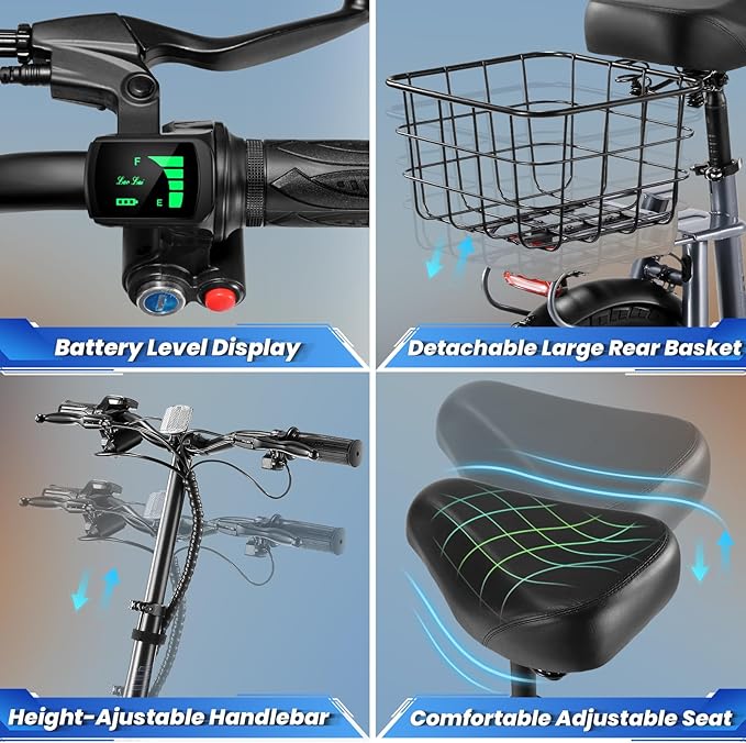 Caroma Peak 1200W/800W Electric Scooter with Seat, 30 Miles Max Range, Electric Scooter Adults, Up to 20MPH Foldable Escooter with Basket,Key Start Adjustable E-Scooter
