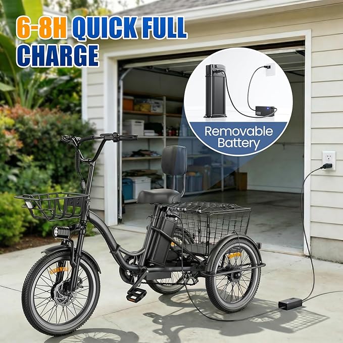 Electric Tricycle for Adults, Peak 1200W Electric Trike, Foldable Electric Bike with 468Wh/720Wh/960Wh Removable Battery, Step-Thru 3 Wheel Electric Bikes for Women Men, 20 Tire