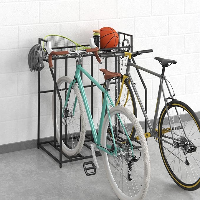 ClosetMaid ProGarage Bike Stand Rack with Storage Shelf and 4 Hooks for 3 Bicycles, Adult or Kids, Black