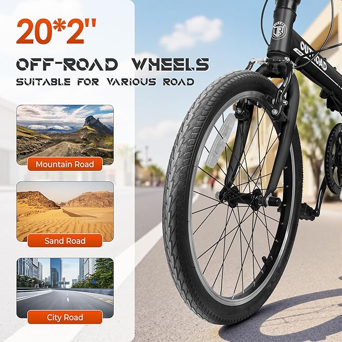 20 inch Folding Bike, Foldable Bicycle for Adults with 7 Speed Derailleur, Lightweight Collapsible Bicycle for City Commuting, Fold Up Bike Men Women Teenagers