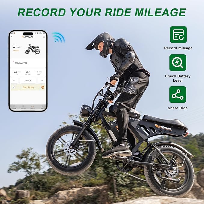 MOVCAN V30 Series Electric Bike for Adults, 3000W/1500W/1000W Motor, 20" Fat Tire Ebike, 37.5MPH/32MPH/28MPH, 120/70Miles, 48V 40Ah/31.2/15.6Ah Dual Battery Motorcycle Ebike for Commuting/Off-roading