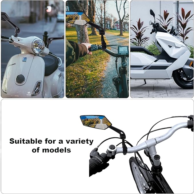 Bike Handlebar Mirror, Adjustable Rear View Bicycle Mirror for Adult Bikes, E-Bikes and Scooters, Clamp-On Mount, Clear Glass Lens, Easy Install Design