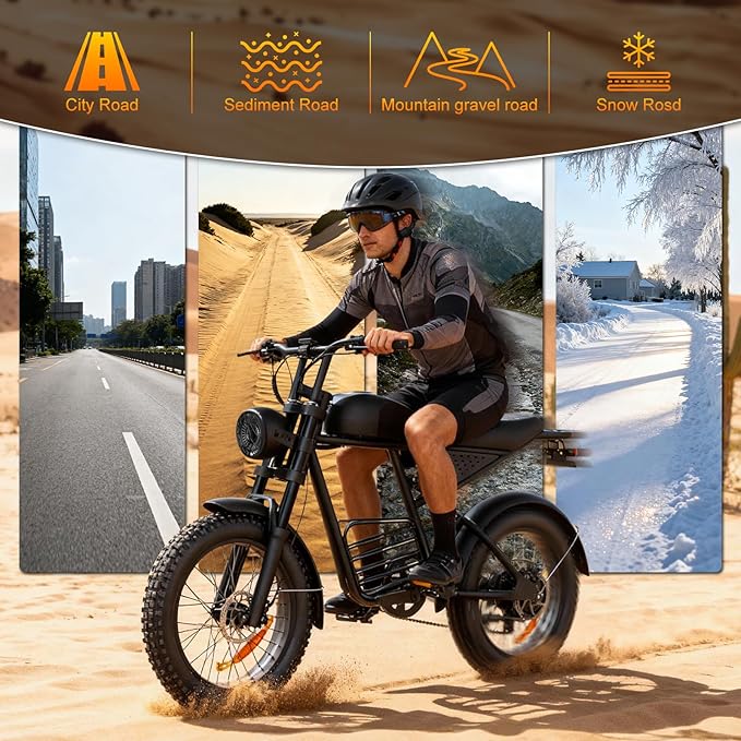 20" Electric Bike for Adults with 1000W/1600W/3000W Peak Dual Motor,Max Speed 33-37MPH,Up to 60Miles,Moped ebikes with 20/35Ah Battery,Shipped from USA Warehouse