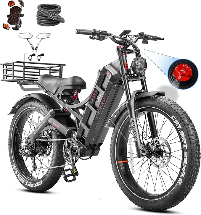 eAhora 2026 Romeo Pro 3 5600W 50Mph High-Torque Ebike, 60V 80Ah 250-Mile Long Range Electric Bike for Adults, Adjustable Air Suspension, 26'' Puncture-Proof Tire, UL 2849 Certified by TÜV