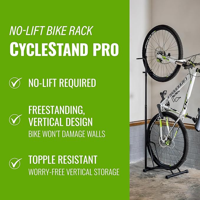 StoreYourBoard CycleStand Pro Vertical Bike Floor Stand, Indoor Bicycle Rack for Garage, Upright Bike Mount Storage, Holds MTB, Road, and Ebike Stand, Bike Parking Rack, Fits Tires up to 3.5″