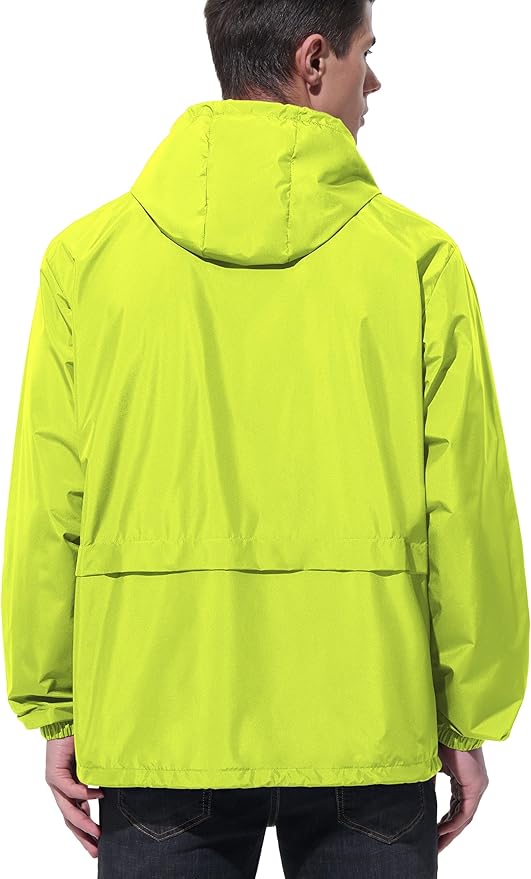 Mens Rain Jacket Raincoat Windbreaker Running Waterproof Lightweight Packable with Hood Travel Hiking Cycling