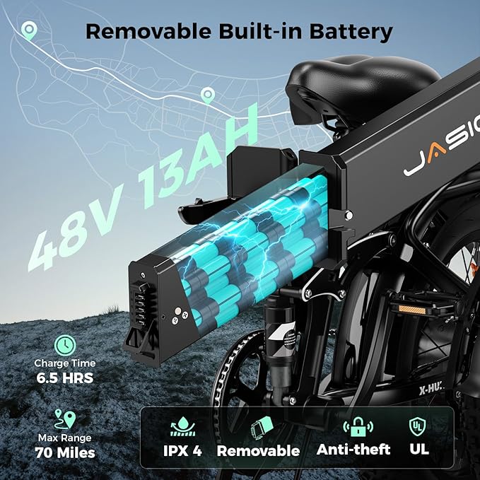 Jasion X Hunter/PRO Electric Bike for Adults,1800W/1400W Peak 20''Fat Tire Foldable Ebike,Folding E Bike Up to 80/70 Miles Range,720/624WH Removable Battery,30 MPH E Bike,Certified by UL2849