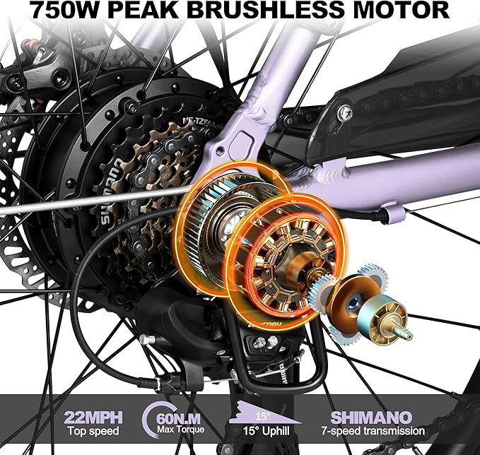 ACTBEST Core-Swept Electric Bike for Adults - 468Wh Removable Battery, Peak 750W Brushless Motor Cityrun Ebike,Up to 50 Miles, 26" Step Thru Commuter Electric Bicycle, with 7 Speed, E-Bikes