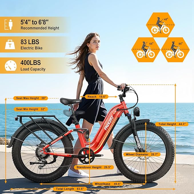 FREESKY Wildcat Ultra 3000W Electric Bike for Adults 105mile Long Range Step-Thru Ebike Motor 37MPH Dirt E Bike 25Ah Samsung Battery 26'' Fat Tire Electric Bicycle Full Suspension for Commute