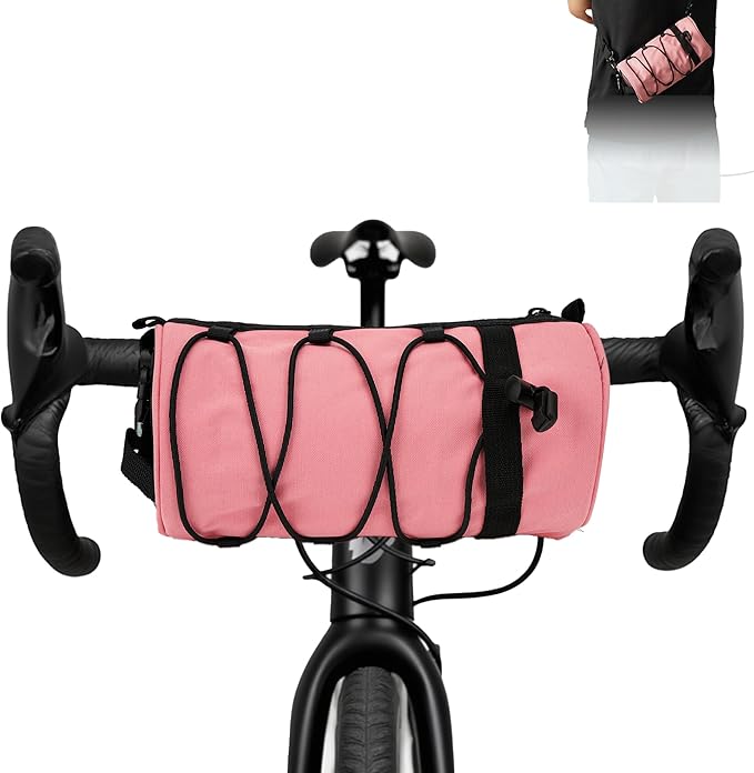 Bike Handlebar Bag for Bicycle, Nylon Cycling Front Bag with Side Pockets and Elastic Cord, Compact Storage Pouch for Commuting, Travel and Daily Riding