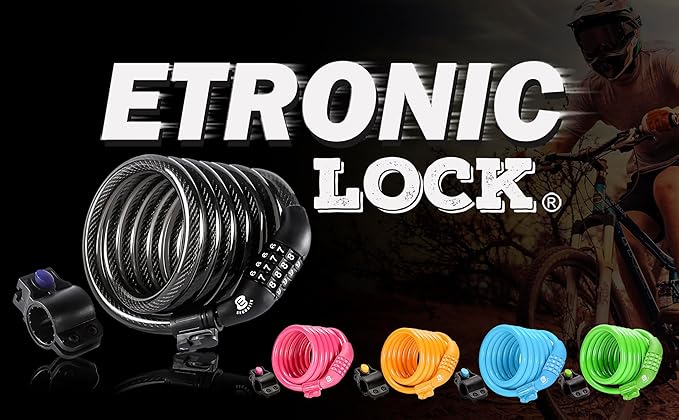 Etronic Bike Lock M6, Cable Lock 6 Feet Long Coiled Security Resettable Combo Combination Lock Bicycle Lock with Mounting Bracket