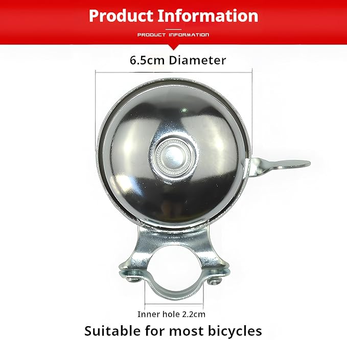 SABLUE Classic Vintage Bike Bell Cool Chrome Rotary Double-Sided Metal Handlebar Safety Cycling Retro Bicycle Tricycle Road Mountain Loud Ring Horn Crisp Clear Sound Alarm Tricycles Trike Ebike S0036
