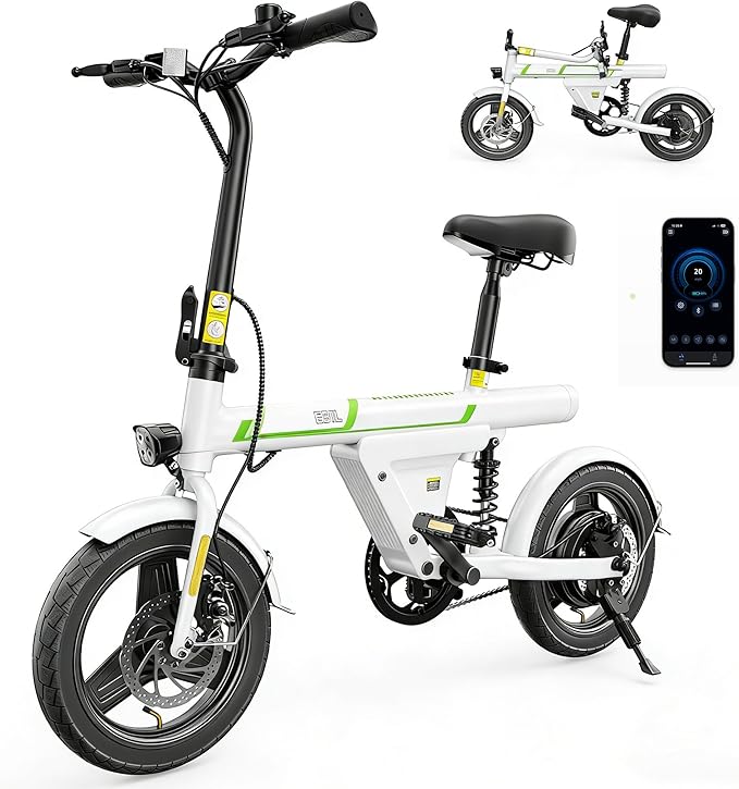 Mini Foldable Electric Bike for Adults, 500W Peak Folding Ebike, 15 Miles 36V 7.8Ah Battery, 14" Small Adult Electric Bicycle for Commuting with APP
