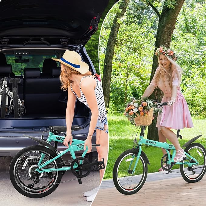 20 Inch Folding Bike - 6-Speed High Carbon Steel Frame, Aluminum Alloy Rims & Adjustable Seat for Commuting & Outdoor Riding