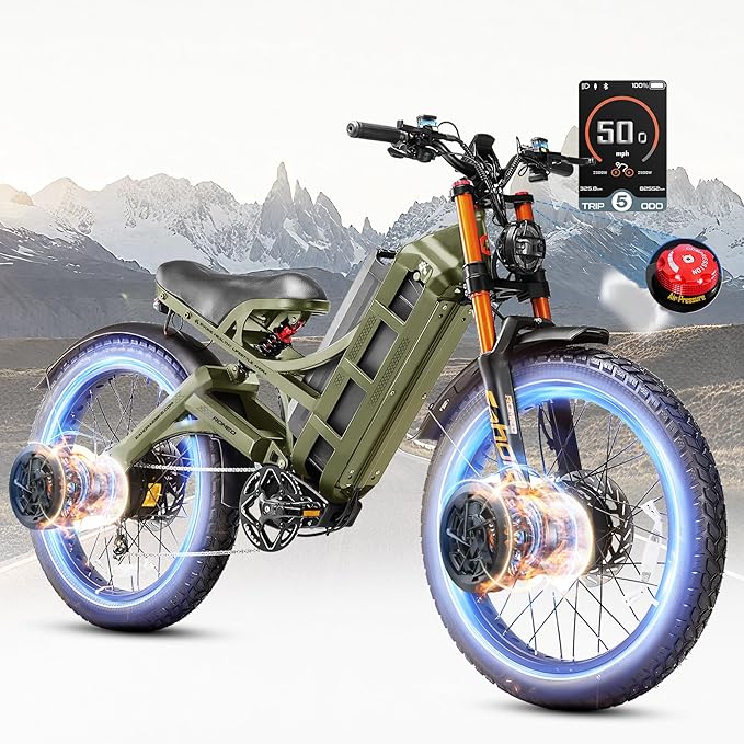 eAhora 2025 Latest Romeo Pro 3/2/Pro 5600W/50Mph 4000W/46Mph Dual Motor Electric Bike for Adults, 60V/80Ah 52V/70Ah 250+Miles Long Range Ebike 26''*4.0 Fat Tire Full Suspension Off-Road Ebike, UL2849