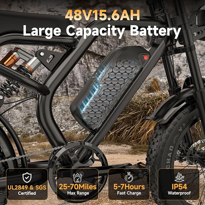 Electric Dirt Bike for Adults - Peak 1500W/3000W Electric Bikes, 48V/52V 15.6Ah/25Ah/40Ah, 50-100 Mile Range(PAS Mode), 16/20 Inch All-Terrain Fat Tire Motorcycle
