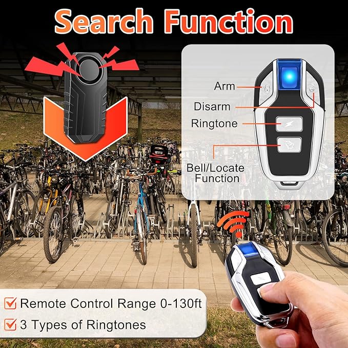 Bike Alarm with Remote,Bicycle Alarm Wireless,113dB Loud Bike Alarms for E-Bikes, Motorcycles, Scooter, Cars, Trailers, Luggage, Outdoor Riding and Cycling Safety IP65 Waterproof, 20Pcs
