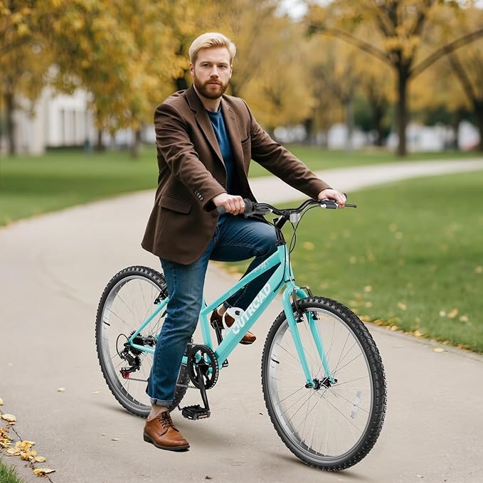 26 inch 7-Speed Commuter Bicycle,Hybrid Bicycle,Men's Cruiser Bike/Mountain Bike V Brake,Metal Frame, Adult Bike (Black, White, Blue, Green, Purple, Pink)