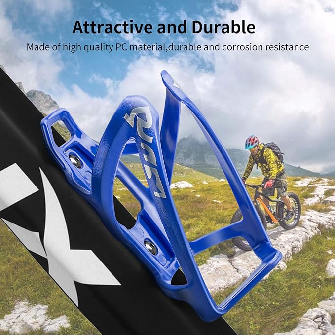 Bike Water Bottle Cage, Universal Drink Holder, Durable Ultralight Plastic Bottle Holder for Cycling, 2 Pack - Blue