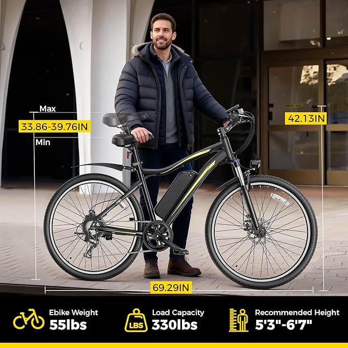 Electric Bikes for Adults, 26"/27.5" E Bikes for Adults with 1200W Peak Motor, 28 MPH, 50+ Miles Range Electric Bicycle, E Mountain Bike with 480WH Removable Battery, UL Certified