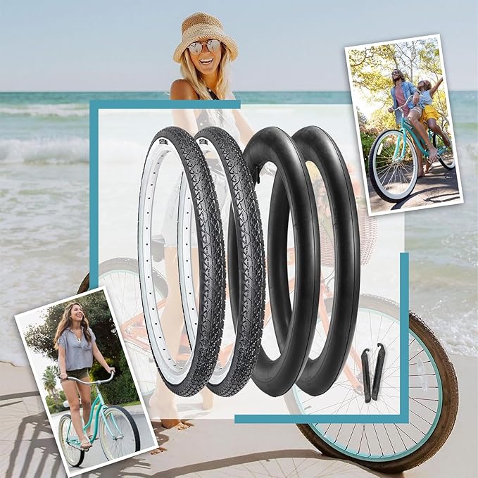 Hycline 26x2.125 Cruiser Bike Tires Set: 2-Pack 26-inch Premium Butyl Rubber High-Performance Folding Replacement Bicycle Tires for Beach Cruiser and Urban Commuting Bicycle