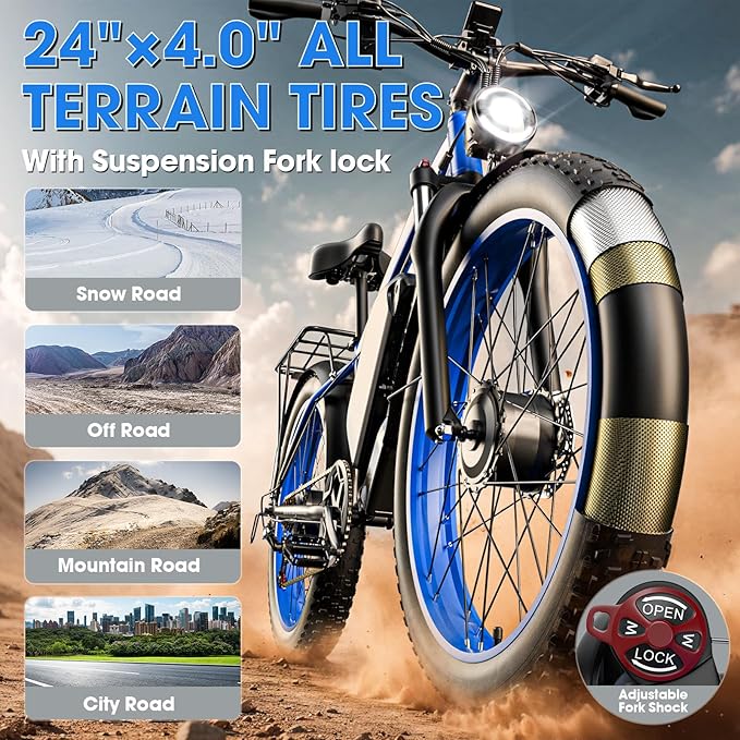 E·Bycco 5000W Peak Dual Motor Electric Bike for Adults, 24" Fat Tire Ebikes 52V 32AH, Max 45 MPH, 100 Miles Long Range, Hydraulic Brake, Pedal Assist Mountain Electric Bicycle