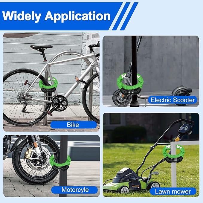 NDakter Bike Lock, 5 Digit Combination Heavy Duty Anti Theft Bicycle Chain Lock, 2.62/3.2/4.27/5/6Ft Long, High Security Resettable, Suitable for Bike, Scooter, Door, Gate, Fence-4/6mm Thick