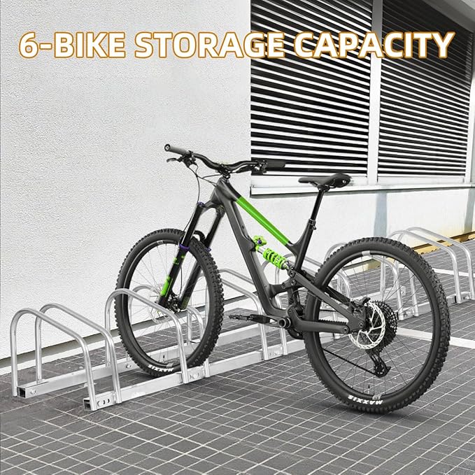 F2C 1-6 Bike Floor Parking Rack Adjustable Bicycle Stand Organizer for Garage Storage, Indoor and Outdoor Silver