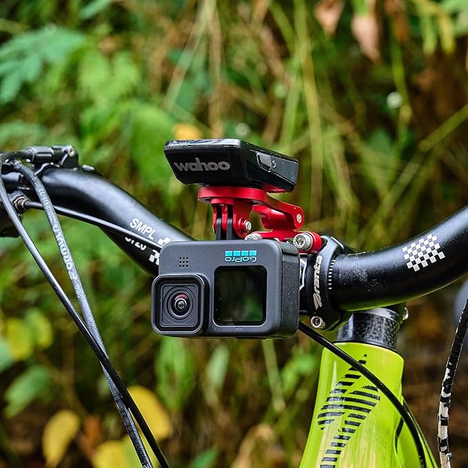 corki Out-Front Extended Bike Computer Mount Compatible for Wahoo/GM/Bryton/Cateye Adjustable Angle Gopro Combo Mount for Wahoo Mini Wahoo Elemnt & Elemnt Bolt,Elemnt Roam GPS Bike Computer