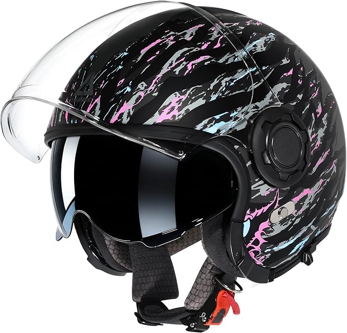 TRIANGLE Full Face Motorcycle Helmets,Off-Road Motocross Helmet for Men & Women,Dual Visor with Internal Tinted Sunshield,Open Face 3/4 Adult Racing Helmet DOT Approved(M)