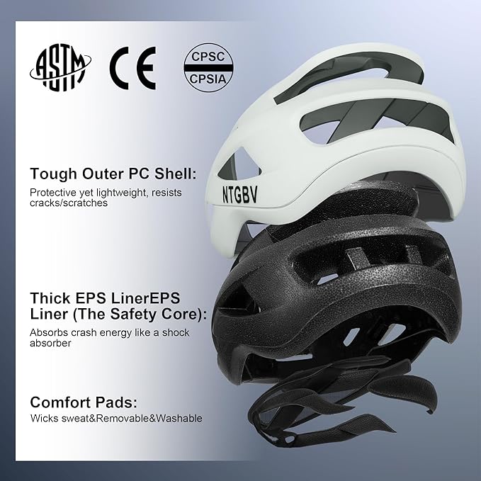 Adult Bike Helmet for Men/Women with Helmet Bag 2 Removable Moisture-Wicking Liners Adjustable Dial Comfort Fit Lightweight Shockproof CPSC 1203 Safety Certified for Road-Ready/Urban-Commute/MTB