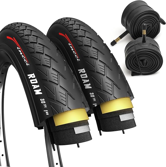 Fincci City 700x35c Bike Tire with 700c Bike Tube Schrader/Presta - 2er Foldable 700c Tires, 37-622 with 1 mm Puncture Resistant - Kevlar Road Bike Tires 28 inch for Touring, Hybrid, Electric Bicycles
