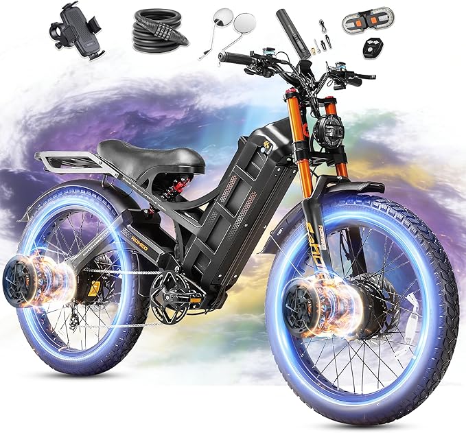 eAhora 2026 Romeo Pro3/2 50/46Mph Ebike 5600/4000W Dual Motor 200+Miles Electric Bike for Adults, 52V/70Ah 60V/80Ah Long Range 26 * 4.0" Fat Tire Full Suspension Electric Mountain Bike