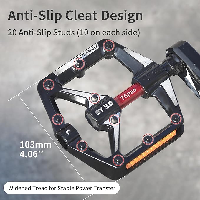 Bike Pedals - Aluminum Alloy Anti-Slip Bicycle Pedals, 2 Bearings & DU Bushings, Sealed Bearings, Reflective Strips, Universal for Mountain/Road/Folding Bikes