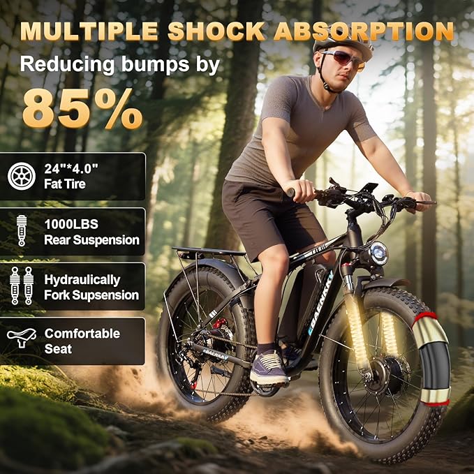 9000W Dual Motor Ebike,24" Fat Tire Electric Bike for Adults, 45MPH Fast 52V 34Ah Long Range, Dual Hydraulic Brakes Full Suspension, Snow/Mountain/Off-Road/Commute E-Bike