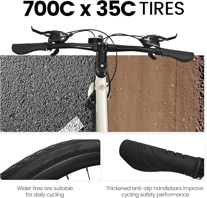 700C Road Hybrid Bike for Adult, 21-Speed Road Bicycle with Carbon Steel Frame and Dual-Disc Brakes